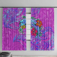 Dolphin Polynesia Window Curtain Hibiscus Tropical Wave - Purple Vibes DT02 With Hooks Purple - Polynesian Pride