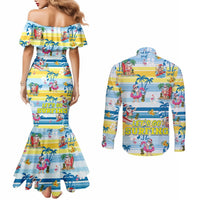Surfing Christmas Couples Matching Mermaid Dress and Long Sleeve Button Shirt Tropical Santa Let's Go Surfing DT02 - Polynesian Pride