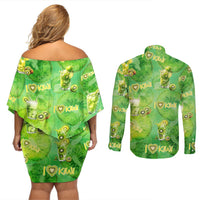 I Love Kiwi Couples Matching Off Shoulder Short Dress and Long Sleeve Button Shirt New Zealand Kiwi Fruit Summer Cocktail DT02 - Polynesian Pride