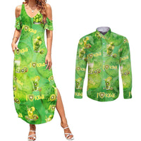 I Love Kiwi Couples Matching Summer Maxi Dress and Long Sleeve Button Shirt New Zealand Kiwi Fruit Summer Cocktail