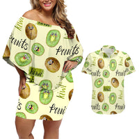 Kiwi Cute Humorous Couples Matching Off Shoulder Short Dress and Hawaiian Shirt New Zealand Fruit
