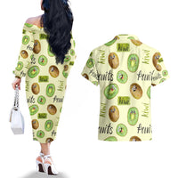 Kiwi Cute Humorous Couples Matching Off The Shoulder Long Sleeve Dress and Hawaiian Shirt New Zealand Fruit