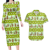 New Zealand Kiwi Fruit Witty Kiwi Bird Couples Matching Long Sleeve Bodycon Dress and Hawaiian Shirt