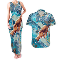 Hand In Hand Father's Day Polynesian Couples Matching Tank Maxi Dress and Hawaiian Shirt Tribal Flower Pattern