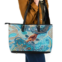 Hand In Hand Father's Day Polynesian Leather Tote Bag Tribal Flower Pattern DT02 - Polynesian Pride
