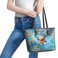 Hand In Hand Father's Day Polynesian Leather Tote Bag Tribal Flower Pattern DT02 - Polynesian Pride