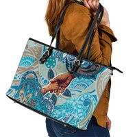 Hand In Hand Father's Day Polynesian Leather Tote Bag Tribal Flower Pattern DT02 - Polynesian Pride