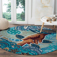 Hand In Hand Father's Day Polynesian Round Carpet Tribal Flower Pattern