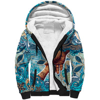 Hand In Hand Father's Day Polynesian Sherpa Hoodie Tribal Flower Pattern DT02 Unisex Blue - Polynesian Pride