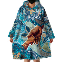 Hand In Hand Father's Day Polynesian Wearable Blanket Hoodie Tribal Flower Pattern DT02 - Polynesian Pride