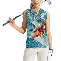 Hand In Hand Father's Day Polynesian Women Sleeveless Polo Shirt Tribal Flower Pattern DT02 - Polynesian Pride
