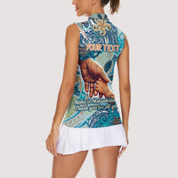 Hand In Hand Father's Day Polynesian Women Sleeveless Polo Shirt Tribal Flower Pattern DT02 - Polynesian Pride