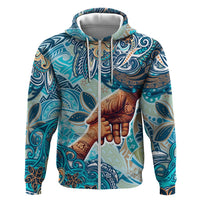 Hand In Hand Father's Day Polynesian Zip Hoodie Tribal Flower Pattern