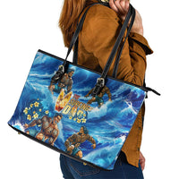 Hawaii Father's Day Leather Tote Bag The Surfing Dad Polynesian Tattoo DT02 - Polynesian Pride