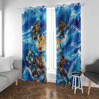 Hawaii Father's Day Window Curtain The Surfing Dad Polynesian Tattoo DT02 With Grommets Blue - Polynesian Pride