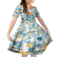 Hawaii Father's Day It's Surfing Time Family Matching Tank Maxi Dress and Hawaiian Shirt Aloha L Makuakane DT02 Daughter's Dress Blue - Polynesian Pride