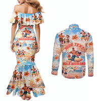 Hawaii Father's Day Couples Matching Mermaid Dress and Long Sleeve Button Shirt Hula With Dad