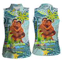 Palau Father's Day Polynesia Women Sleeveless Polo Shirt Dad and Son