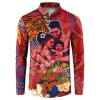 Happy Father's Day French Polynesia Button Sweatshirt Family Turtle Hibiscus DT02 Red - Polynesian Pride