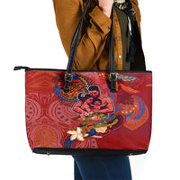Happy Father's Day French Polynesia Leather Tote Bag Family Turtle Hibiscus DT02 - Polynesian Pride