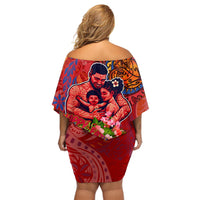 Happy Father's Day French Polynesia Off Shoulder Short Dress Family Turtle Hibiscus DT02 - Polynesian Pride