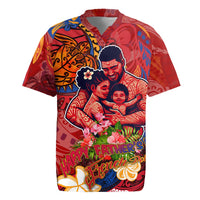 Happy Father's Day French Polynesia Rugby Jersey Family Turtle Hibiscus DT02 Red - Polynesian Pride