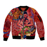 Happy Father's Day French Polynesia Sleeve Zip Bomber Jacket Family Turtle Hibiscus DT02 Unisex Red - Polynesian Pride