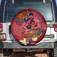 Happy Father's Day French Polynesia Spare Tire Cover Family Turtle Hibiscus DT02 Red - Polynesian Pride