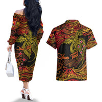 Papua New Guinea 50th Independence Day Couples Matching Off The Shoulder Long Sleeve Dress and Hawaiian Shirt Culture Spirit and Sovereignty