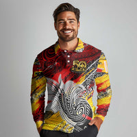 Papua New Guinea 50th Independence Day Long Sleeve Polo Shirt Celebrate Our History, Inspire Our Future