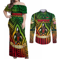 Vanuatu 45th Independence Anniversary Couples Matching Off Shoulder Maxi Dress and Long Sleeve Button Shirt Embracing Our Traditions Shaping Our Future DT02 Art - Polynesian Pride