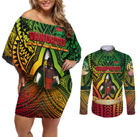 Vanuatu 45th Independence Anniversary Couples Matching Off Shoulder Short Dress and Long Sleeve Button Shirt Embracing Our Traditions Shaping Our Future DT02 Art - Polynesian Pride