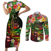 45th Anniversary of Freedom Vanuatu Couples Matching Short Sleeve Bodycon Dress and Long Sleeve Button Shirt Island Pride Cultural Power Pacific Unity