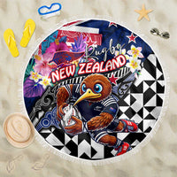 Kiwi New Zealand Rugby Beach Blanket Kiwis Mascot Tropical Pattern