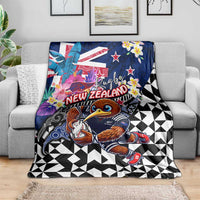 Kiwi New Zealand Rugby Blanket Kiwis Mascot Tropical Pattern