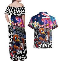 Personalized Kiwi New Zealand Rugby Couples Matching Off Shoulder Maxi Dress and Hawaiian Shirt Kiwis Mascot Tropical Pattern