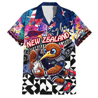 Personalized Kiwi New Zealand Rugby Family Matching Short Sleeve Bodycon Dress and Hawaiian Shirt Kiwis Mascot Tropical Pattern