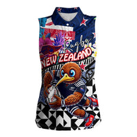 Personalized Kiwi New Zealand Rugby Women Sleeveless Polo Shirt Kiwis Mascot Tropical Pattern
