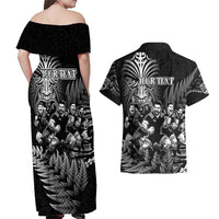 Personalized All Black Brothers Rugby Couples Matching Off Shoulder Maxi Dress and Hawaiian Shirt New Zealand Maori Haka