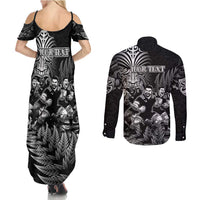 Personalized All Black Brothers Rugby Couples Matching Summer Maxi Dress and Long Sleeve Button Shirt New Zealand Maori Haka