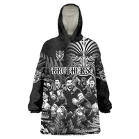 Personalized All Black Brothers Rugby Wearable Blanket Hoodie New Zealand Maori Haka