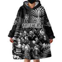 Personalized All Black Brothers Rugby Wearable Blanket Hoodie New Zealand Maori Haka