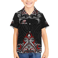 All Black NZL Rugby Champions Family Matching Off Shoulder Short Dress and Hawaiian Shirt Maori Warrior