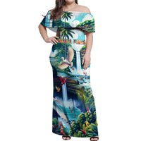 Wailua Falls Hawaii Off Shoulder Maxi Dress Kauai Natural Beauty DT02 Women Art - Polynesian Pride