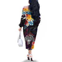 Personalized Amelika Samoa Sharks Polynesia Family Matching Off The Shoulder Long Sleeve Dress and Hawaiian Shirt American Samoa