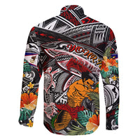 Personalized American Samoa Warrior Family Matching Short Sleeve Bodycon Dress and Hawaiian Shirt Shark Turtle Polynesian Tattoo