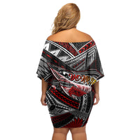 Personalized American Samoa Warrior Off Shoulder Short Dress Shark Turtle Polynesian Tattoo