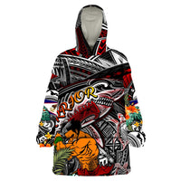 Personalized American Samoa Warrior Wearable Blanket Hoodie Shark Turtle Polynesian Tattoo