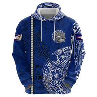 Sharks And American Samoa Zip Hoodie Simple Polynesian Blue
