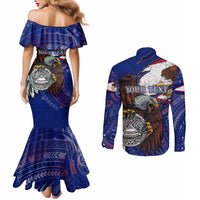 American Samoa Couples Matching Mermaid Dress and Long Sleeve Button Shirt Brave Eagle Flag Color